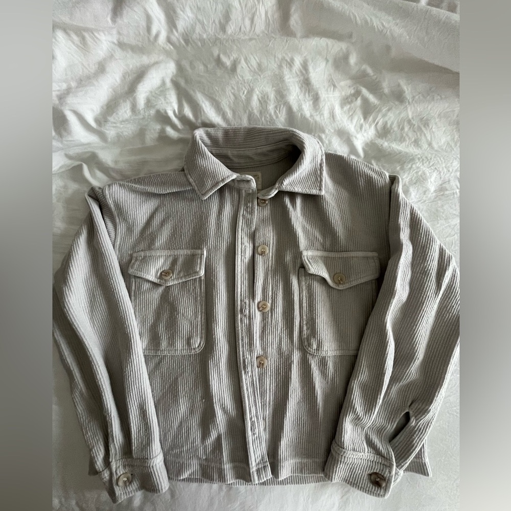 Altar'd State Light Gray Soft Corduroy Shirt Jacket